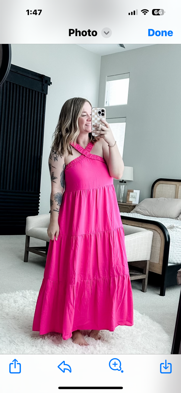 Entro Bright Pink Halter Front Dress