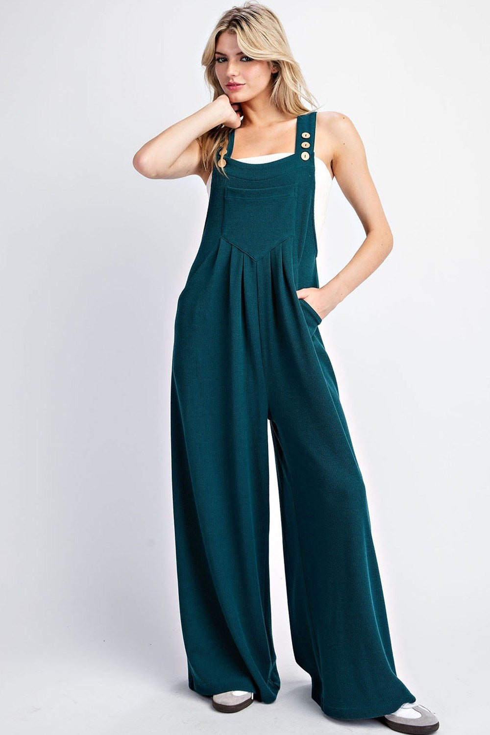 eesome Solid Sleeveless Wide Leg Jumpsuit