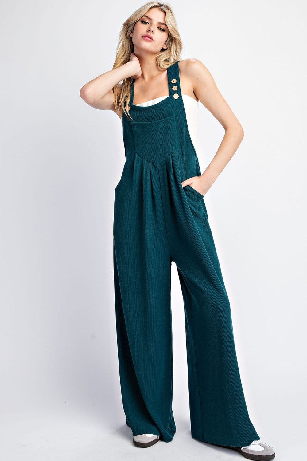 eesome Solid Sleeveless Wide Leg Jumpsuit