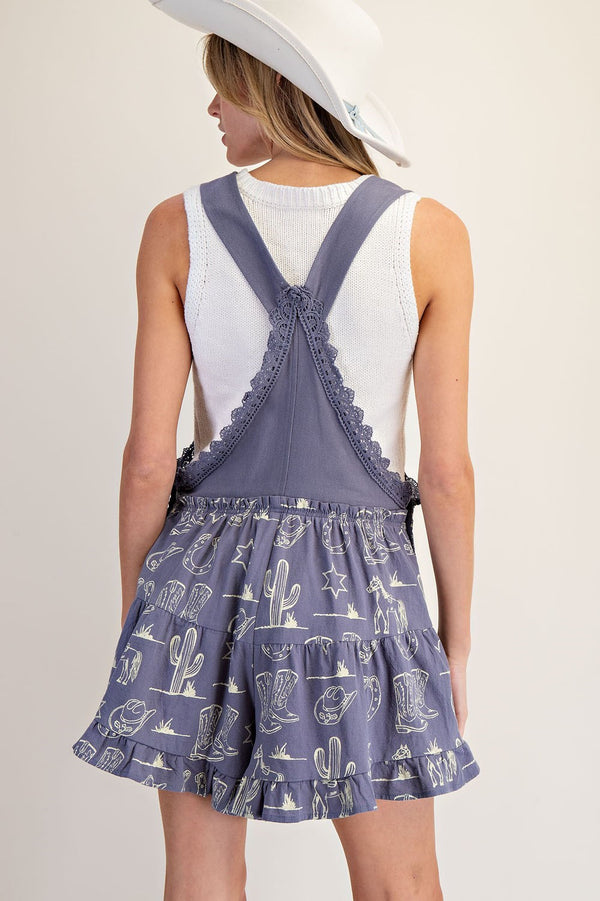 eesome Western Graphic Lace Trim Sleeveless Romper