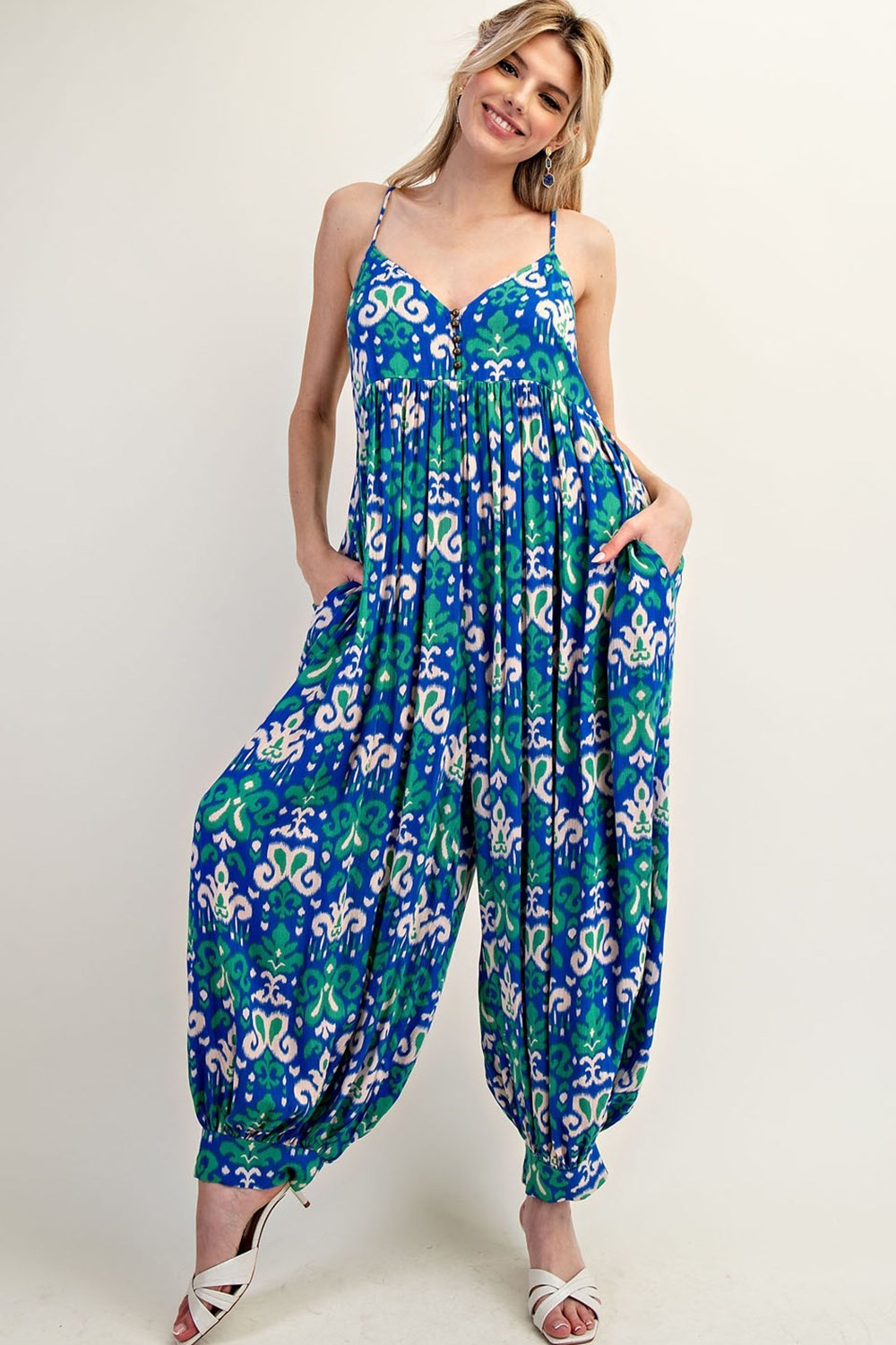 eesome Sleeveless Boho Printed Harem Jumpsuit