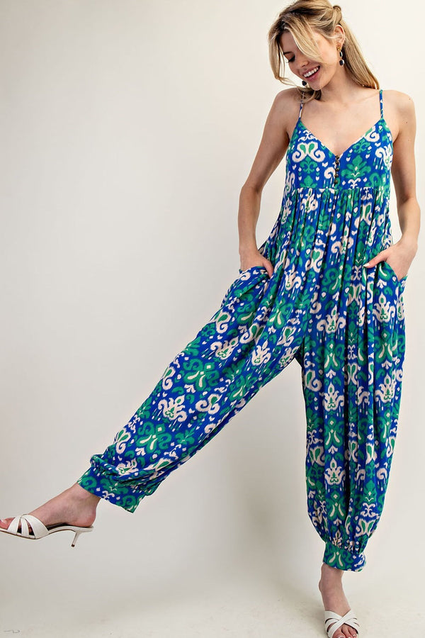 eesome Sleeveless Boho Printed Harem Jumpsuit