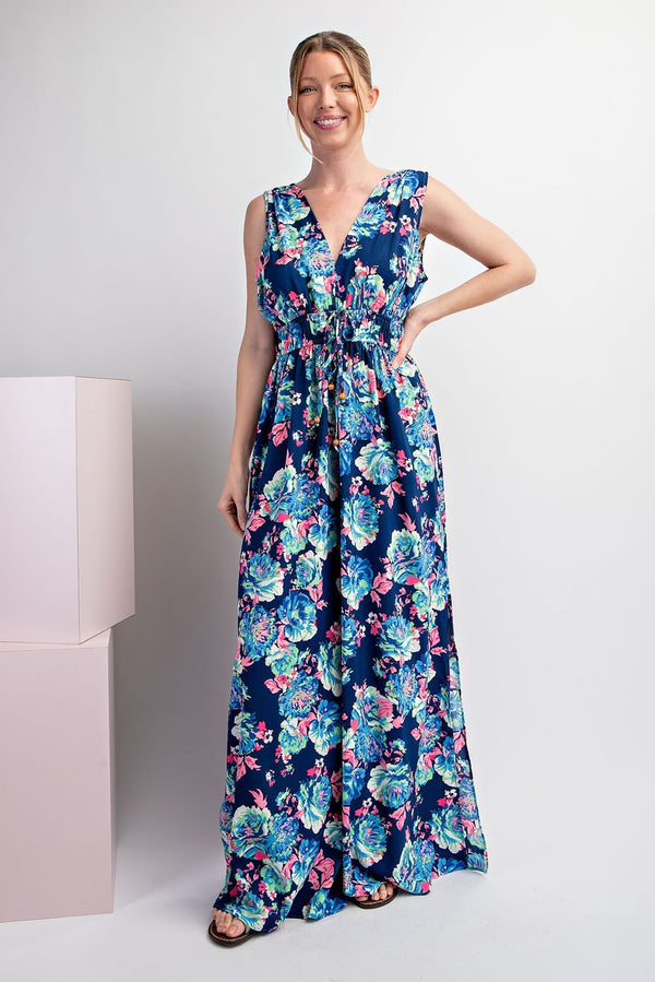 Floral Print V-neck Jumpsuit