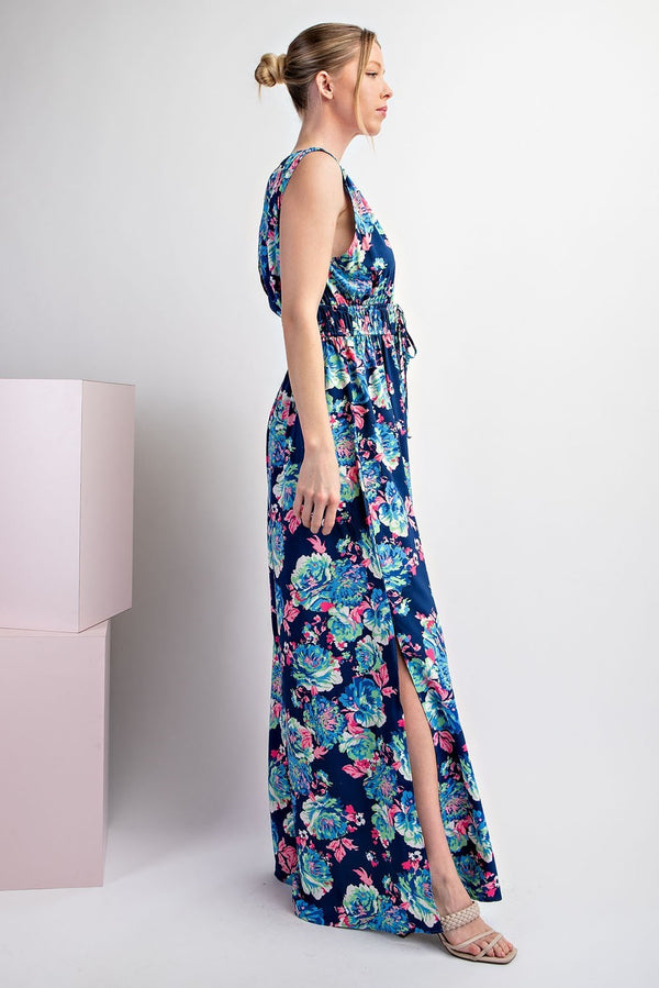 Floral Print V-neck Jumpsuit