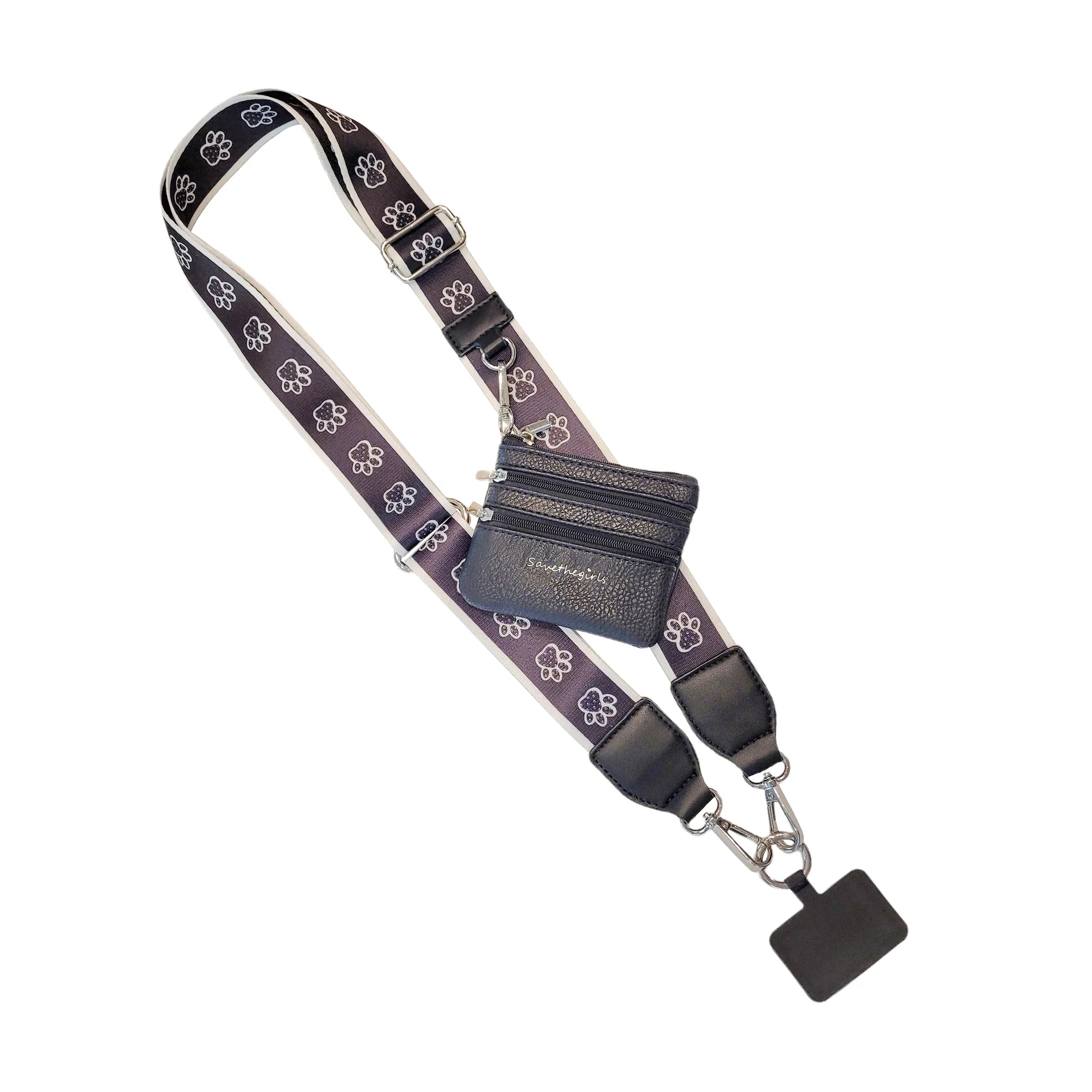 Clip & Go Strap with Pouch - Black & White Paw Tracks