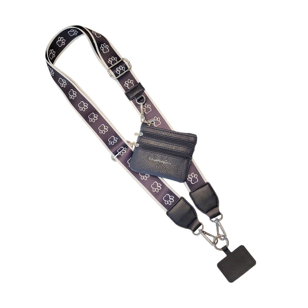 Clip & Go Strap with Pouch - Black & White Paw Tracks