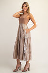 eesome Sleeveless Striped Side Bow Midi Dress