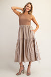 eesome Sleeveless Striped Side Bow Midi Dress