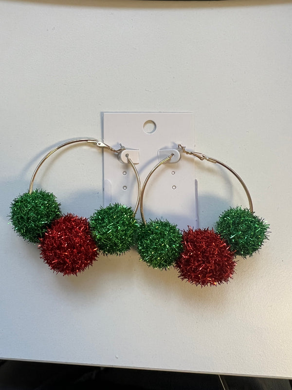 Hoop Pom Pom Holiday Earrings