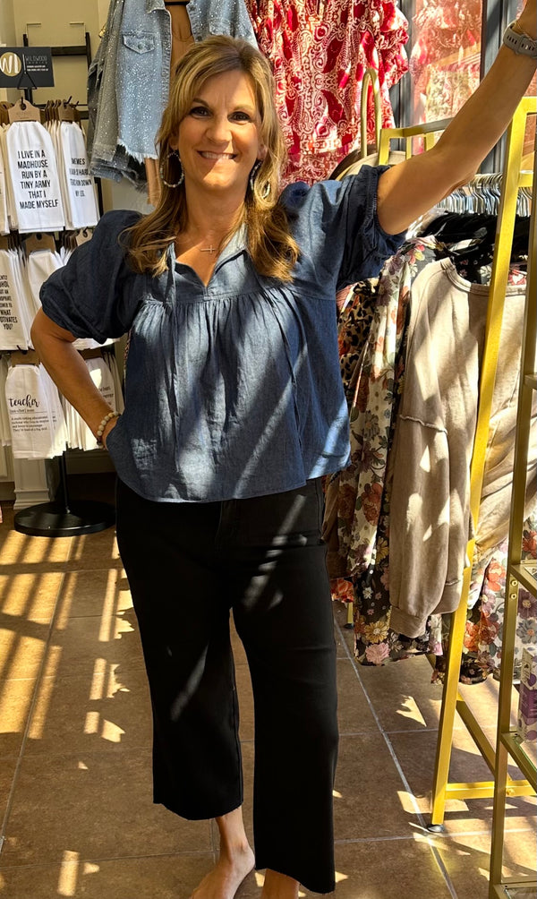 SALE Judy Blue HW BLACK Tummy Control Raw Hem Crop Wide Leg - Curvy Size