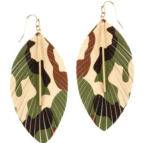 Camouflage Leather Marquise Earring