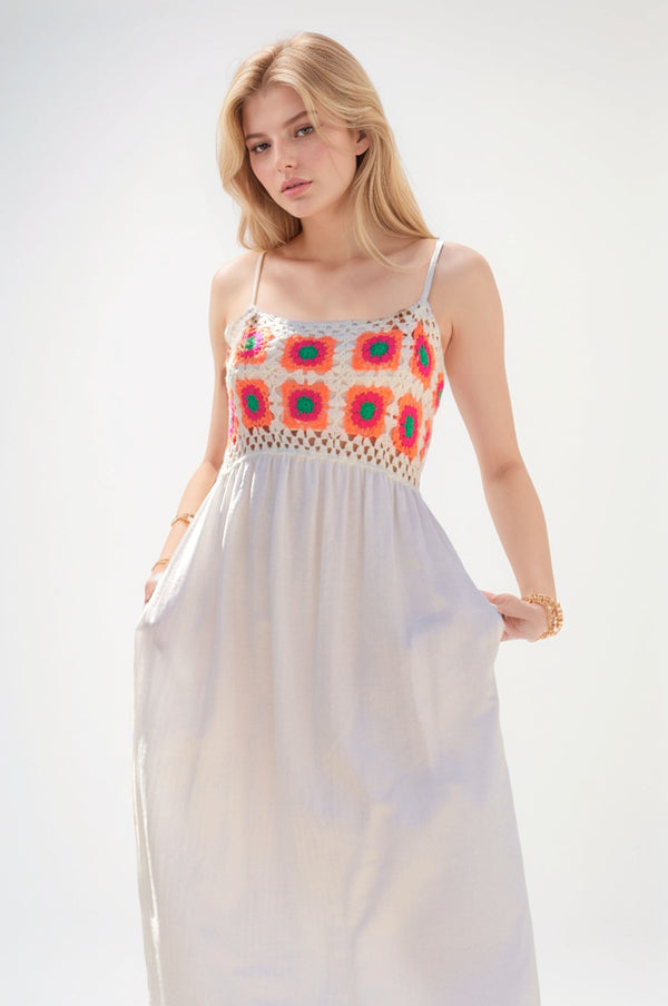 SALE Davi & Dani Crochet Bodice Back Textured Fabric Maxi Dress