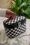 Checkered Zipper Large Cosmetic Bag with Handle