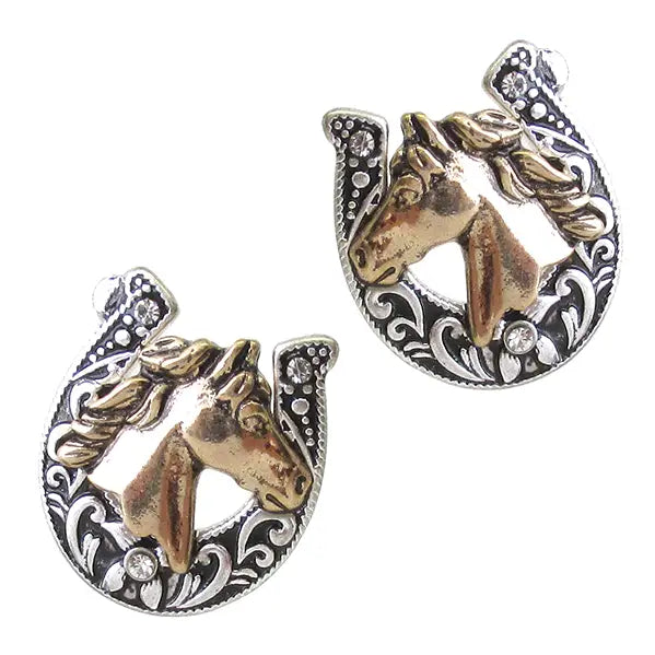 Metal Horse and Horse Shoe Earring