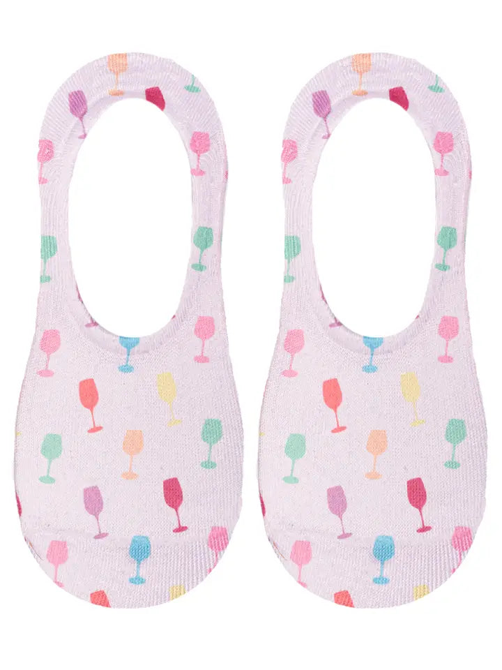 No-Show Liner Socks - Multi-Colored Wine Glasses - Pink