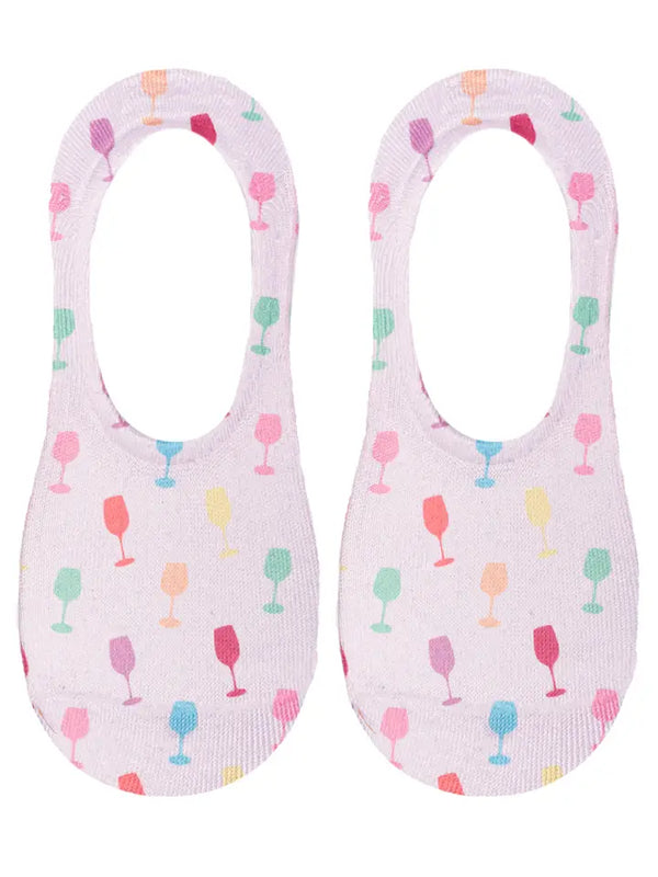 No-Show Liner Socks - Multi-Colored Wine Glasses - Pink