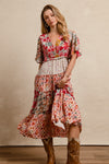 Floral Print Mix And Match Midi Dress With Waist E