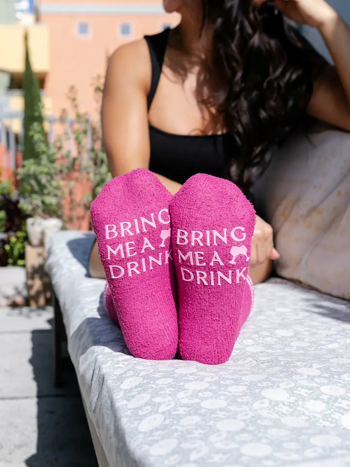 Fuzzy Crew Socks w/ Bottom Grip Phrase -