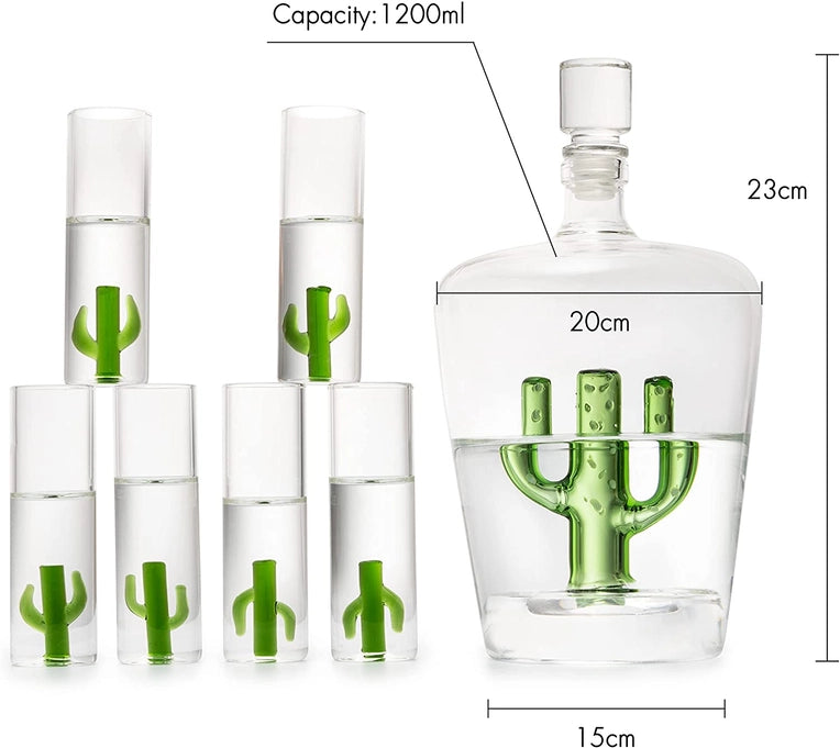 Decanter Set with Cactus Decanter and 6 Cactus Shot Glasses
