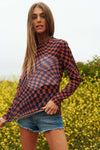 Checker Board Printed Mesh Long Sleeve Top - 4 Colors