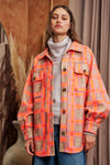 Plaid Orange Pink Jacket Shacket - Curvy Size
