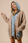 WASHED CHECKER DENIM ZIP UP SWEATER CARDIGAN