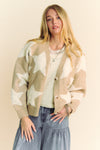 Davi & Dani Fuzzy Knit Star Loose Fit Button Down Cardigan