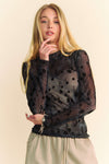 Davi & Dani Floral Mesh Long Sleeve Sheer layering Top