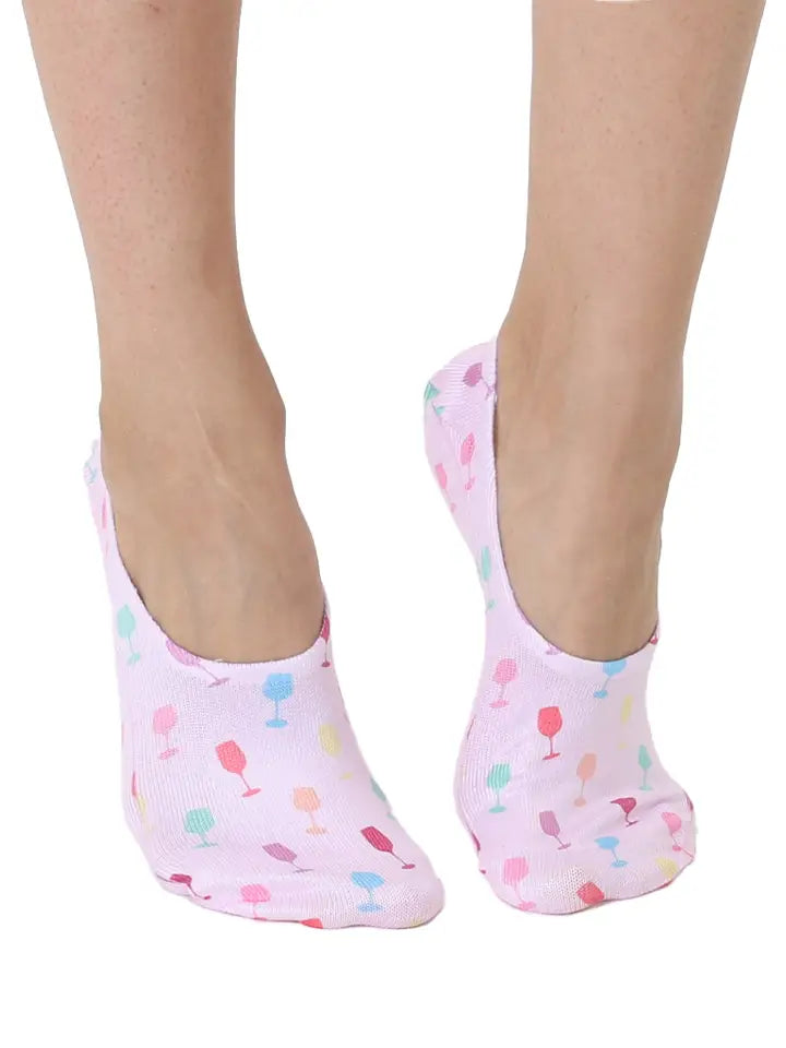 No-Show Liner Socks - Multi-Colored Wine Glasses - Pink