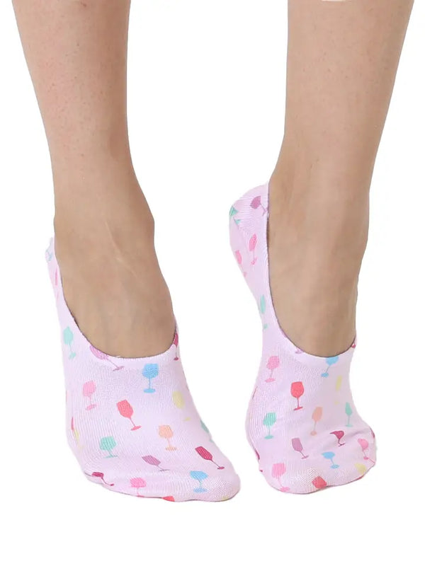 No-Show Liner Socks - Multi-Colored Wine Glasses - Pink