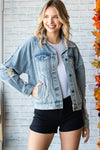 Veveret Rhinestone Distressed Denim Jacket