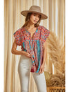 Tassel Detail Print Embroidery Top - Curvy Top