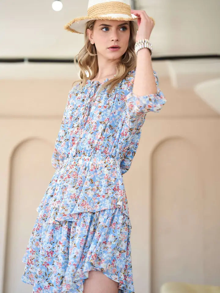 Floral Printed Smocked Layered Mini Dress