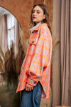 Plaid Orange Pink Jacket Shacket - Curvy Size