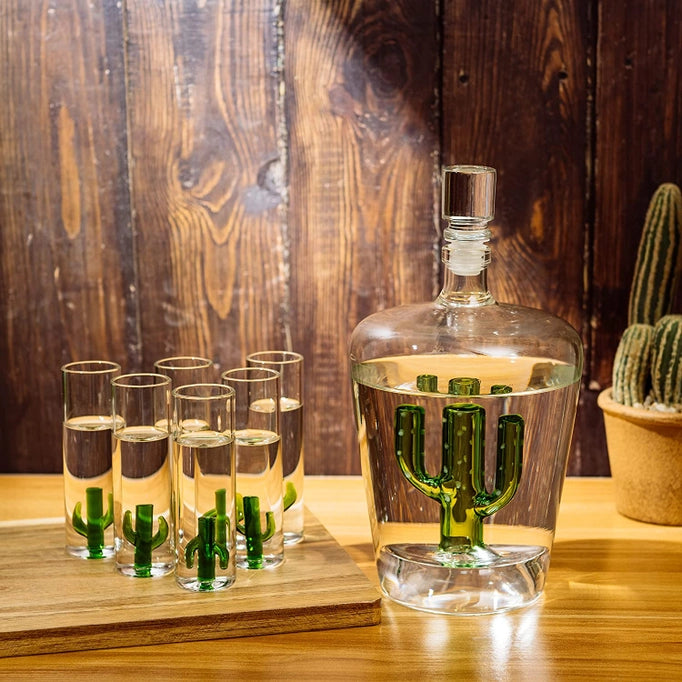 Decanter Set with Cactus Decanter and 6 Cactus Shot Glasses
