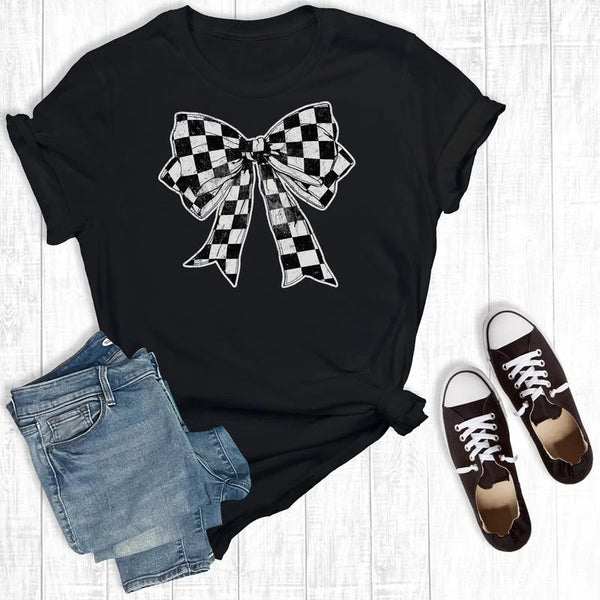 Checkered Coquette Bow Graphic Tee