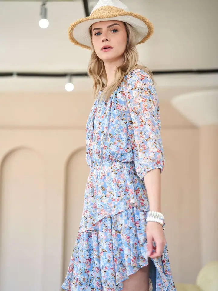 Floral Printed Smocked Layered Mini Dress