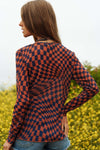 Checker Board Printed Mesh Long Sleeve Top - 4 Colors
