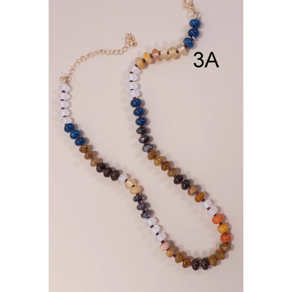 Natural Agate Glass Semi Precious Bead Necklace
