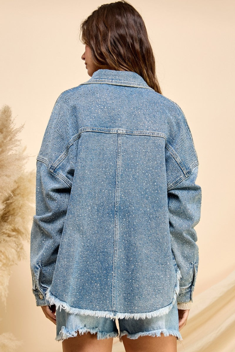 Veveret Sparkling Snap Button Denim Shacket - Curvy Size