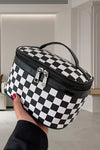 Checkered Zipper Large Cosmetic Bag with Handle