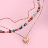 Multi Layered Beaded Heart Charm Necklace