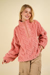 Fuzzy Fleece Cozy Cable Pattern Henley Top