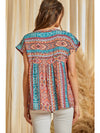 Tassel Detail Print Embroidery Top - Curvy Top