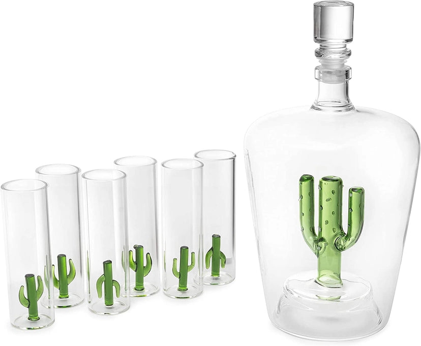Decanter Set with Cactus Decanter and 6 Cactus Shot Glasses