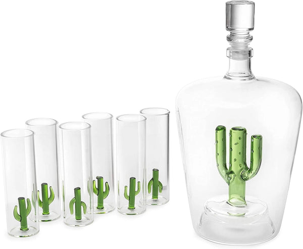 Decanter Set with Cactus Decanter and 6 Cactus Shot Glasses