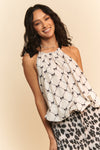 Davi & Dani Ribbon Checker Printed Tie Halter Neck Blouse Top - Curvy Size