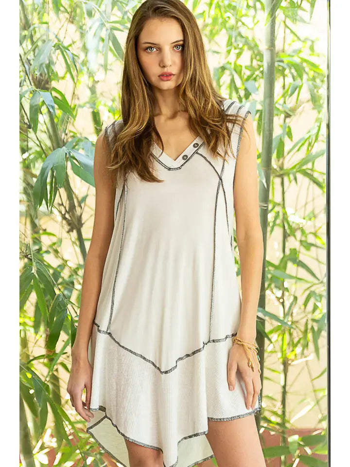 POL V-neck assymetrical Hem Dress - 2 Colors
