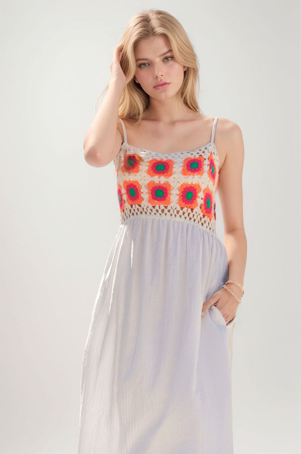 SALE Davi & Dani Crochet Bodice Back Textured Fabric Maxi Dress
