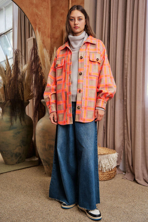 SALE Plaid Orange Pink jacket Shacket